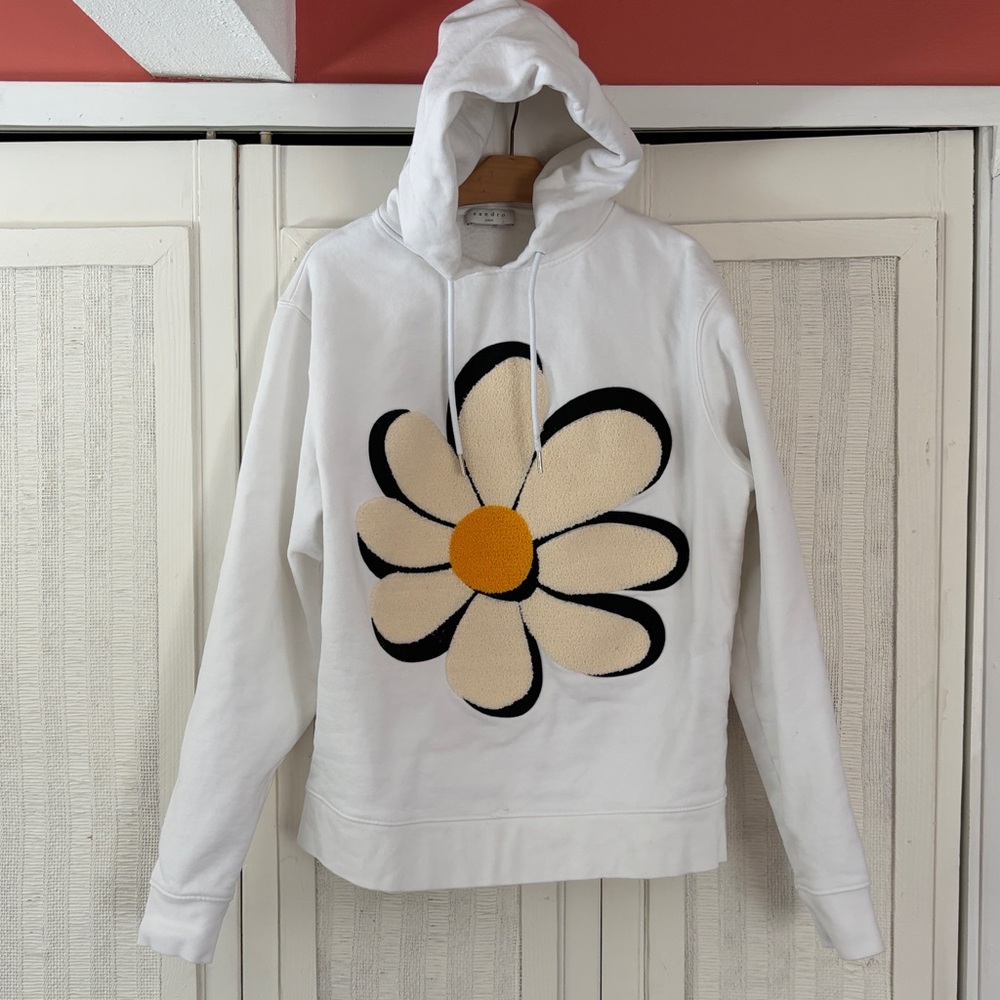 SANDRO Daisy Embroidered Organic Cotton Hoodie size M - Picture 2 of 9